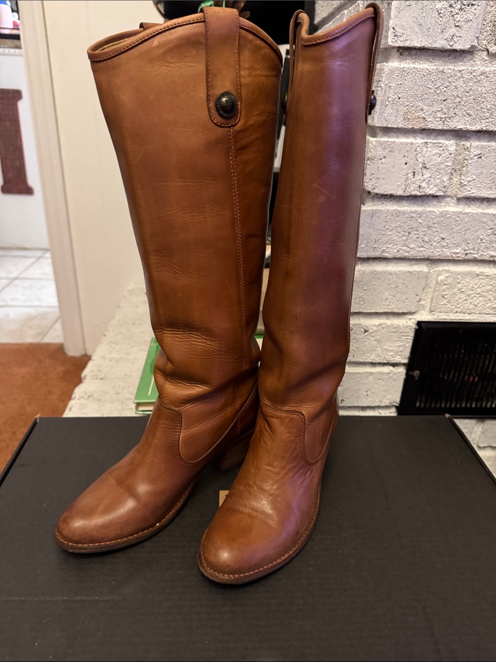 Frye Tall Over-the-Knee Leather Boots in Cognac